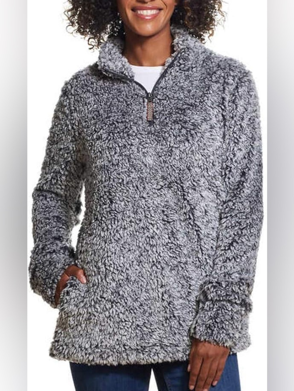 Women’s Gray Sherpa Quarter-Zip Sweater